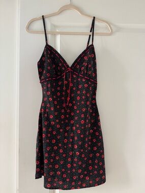 Princess Polly Black Slip Dress with Red Floral Print